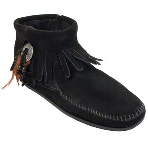 Minnetonka~Concho Fringe Boots, Black, Size 9 moccasins